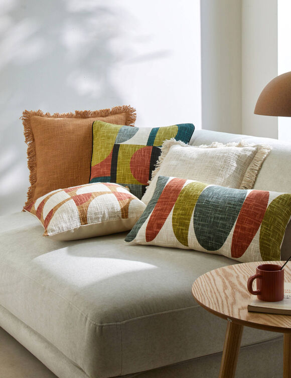 Coussin imprimé géométrique (écru / vert) Coussin imprimé géométrique (écru / vert)